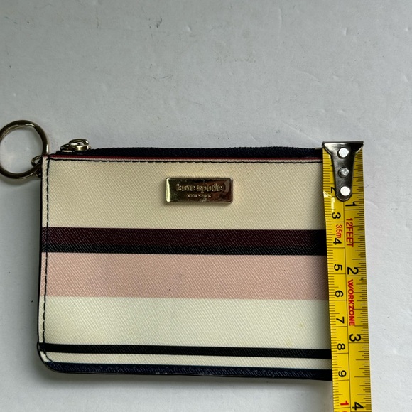Kate Spade Laurel Way Bitsy Card Holder Zip Top w Keyring Blue Pink Stripe - Picture 8 of 10